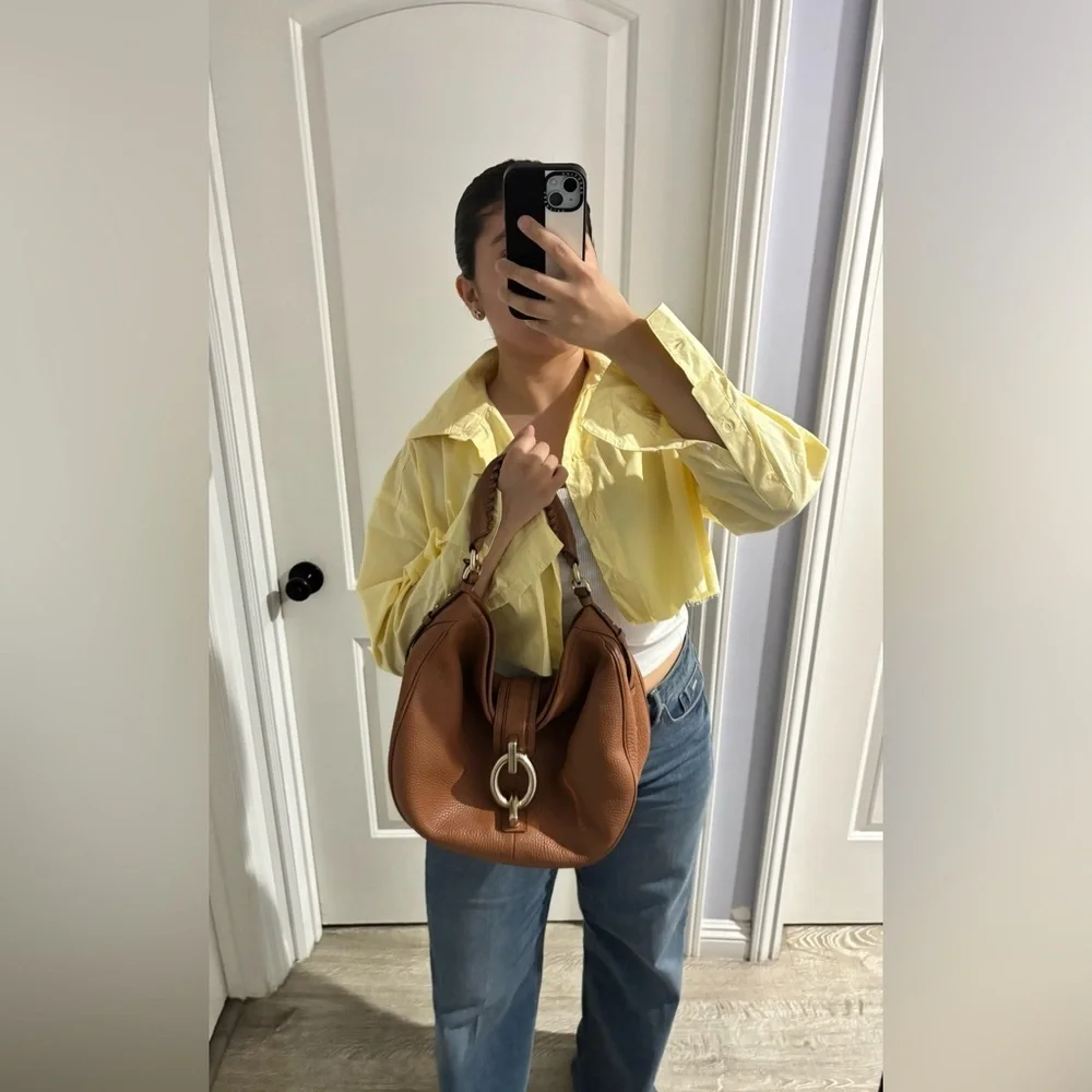 Diane Von Furstenberg DVF Cognac Leather Hobo Bag Braided Handle Gold Hardware